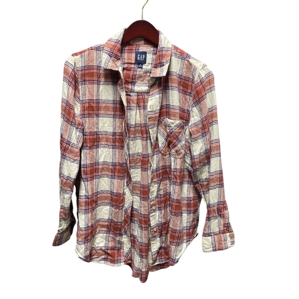 Gap plaid flannel button down shirt, orange, size Medium